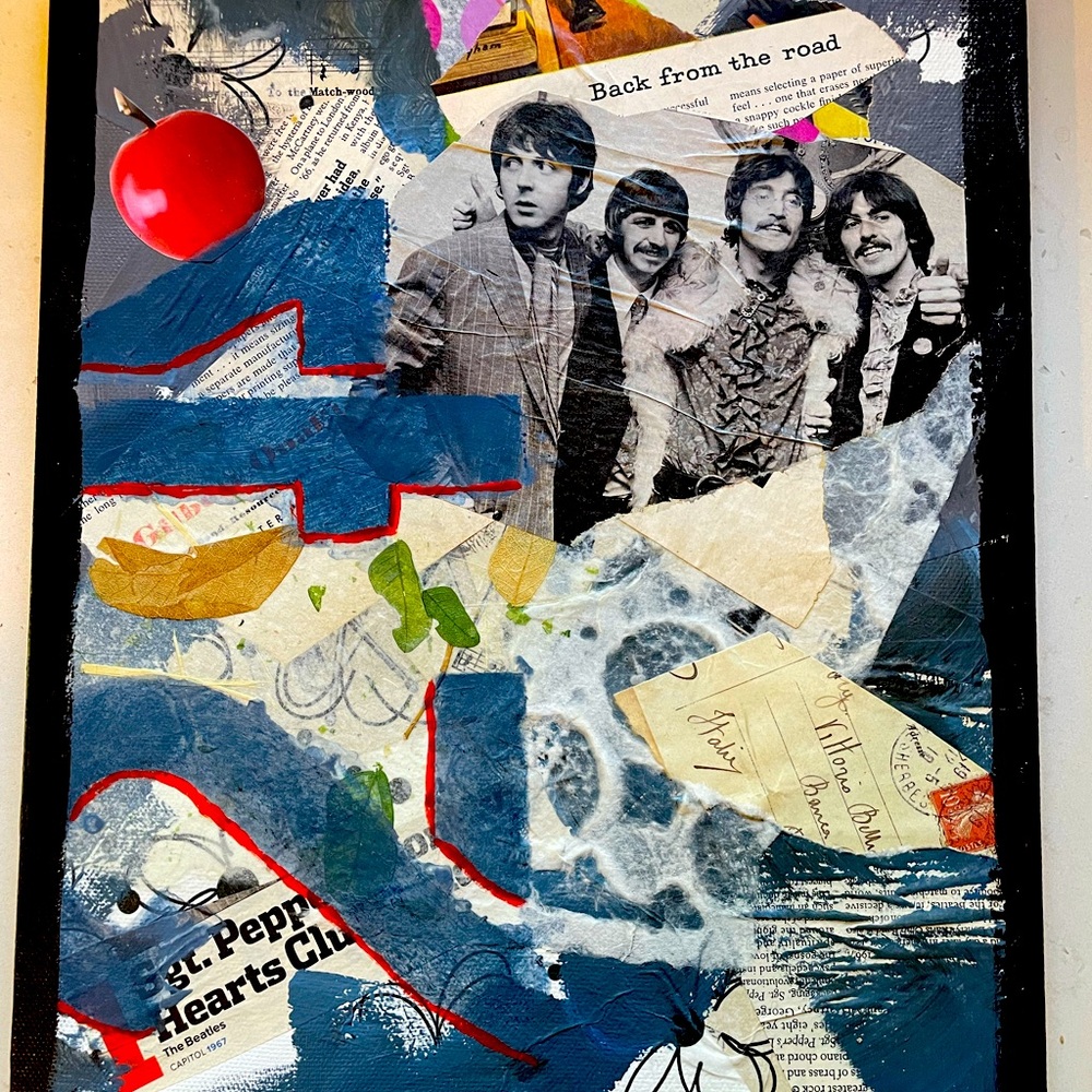Collage on canvas with Beatles theme